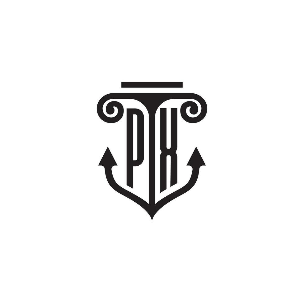 PX pillar and anchor ocean initial logo concept vector