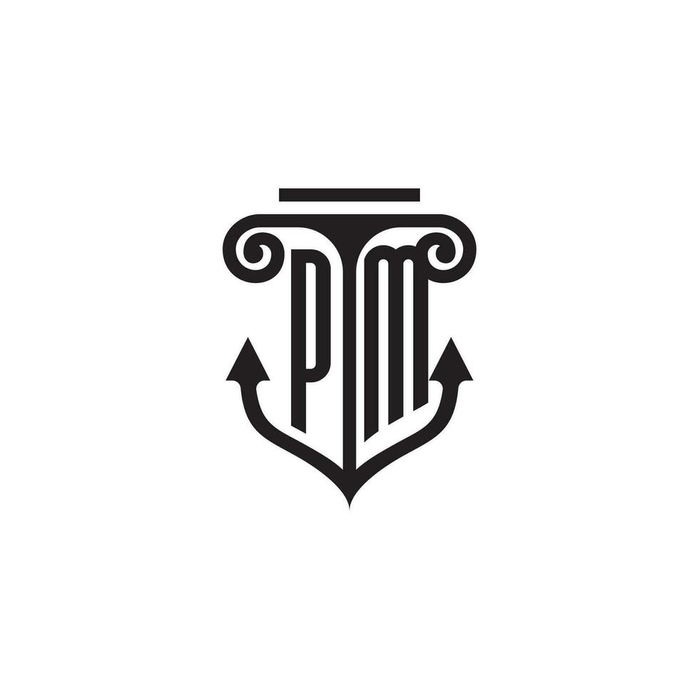 PM pillar and anchor ocean initial logo concept vector