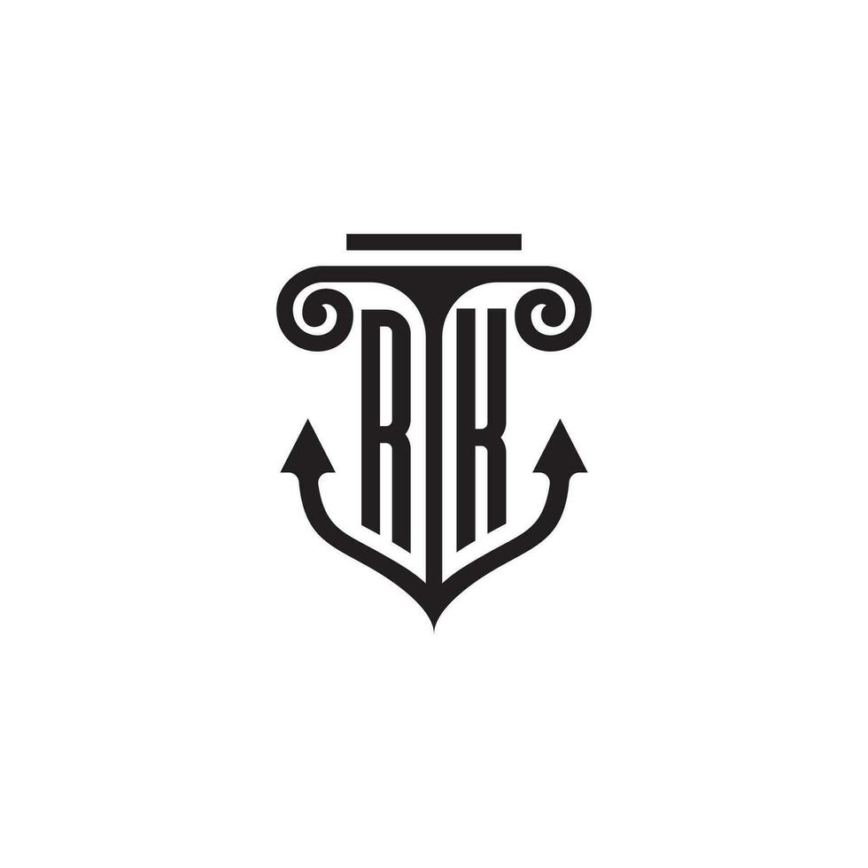 RK pillar and anchor ocean initial logo concept vector