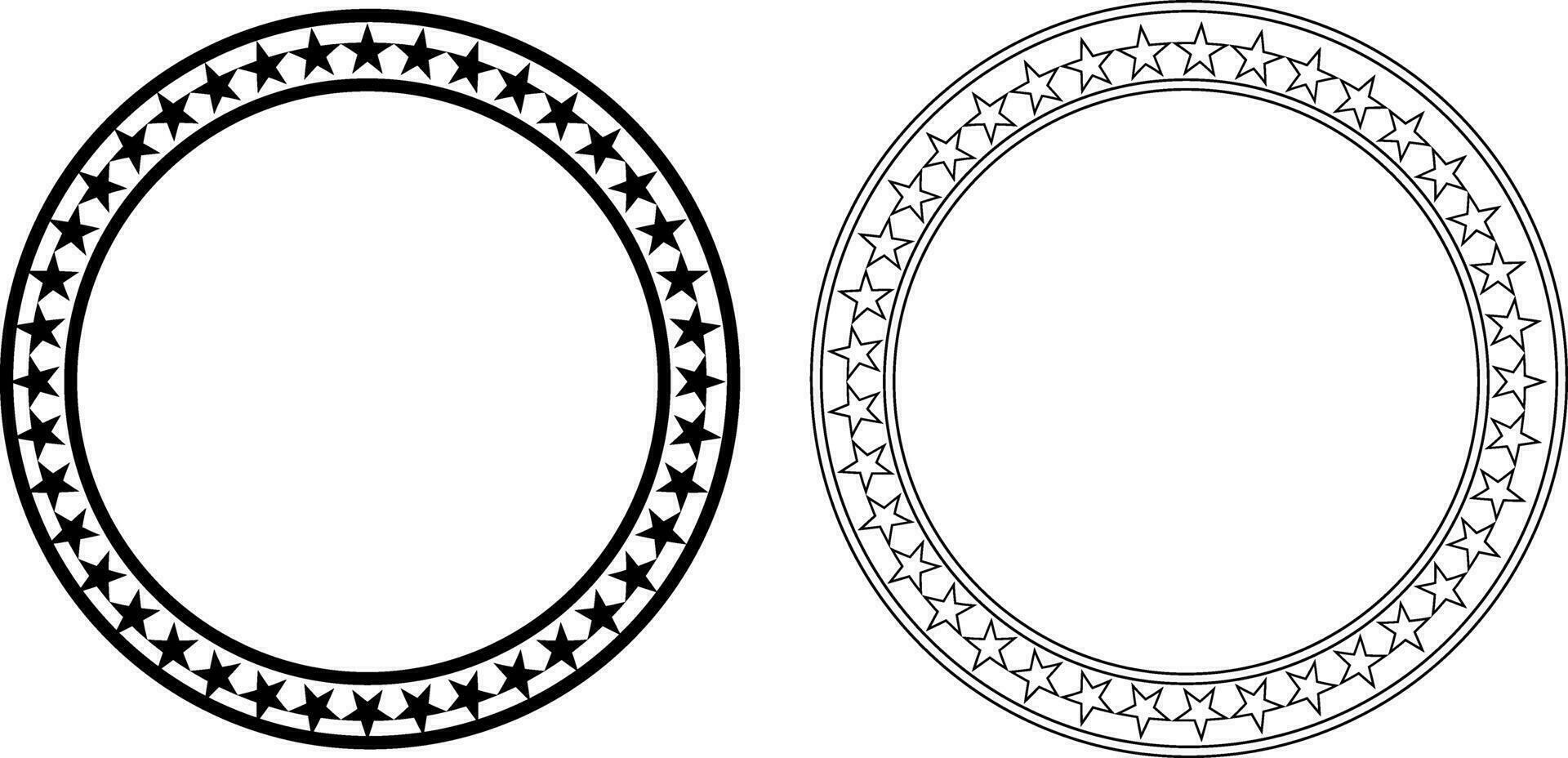 black white circular star frame vector