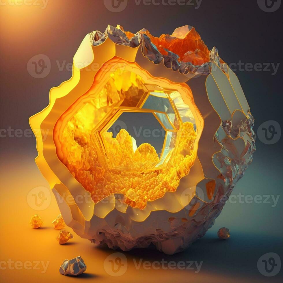 arafed image of a yellow crystal with a hole in it. generative ai. photo