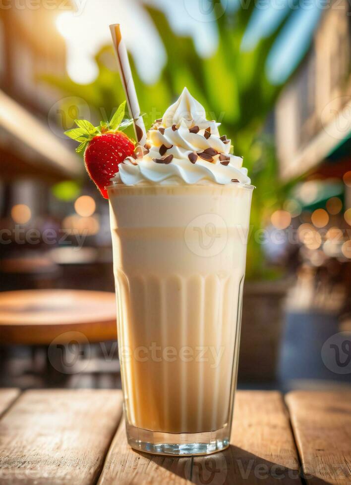 Photo of the milkshake in the street cafe ai generated