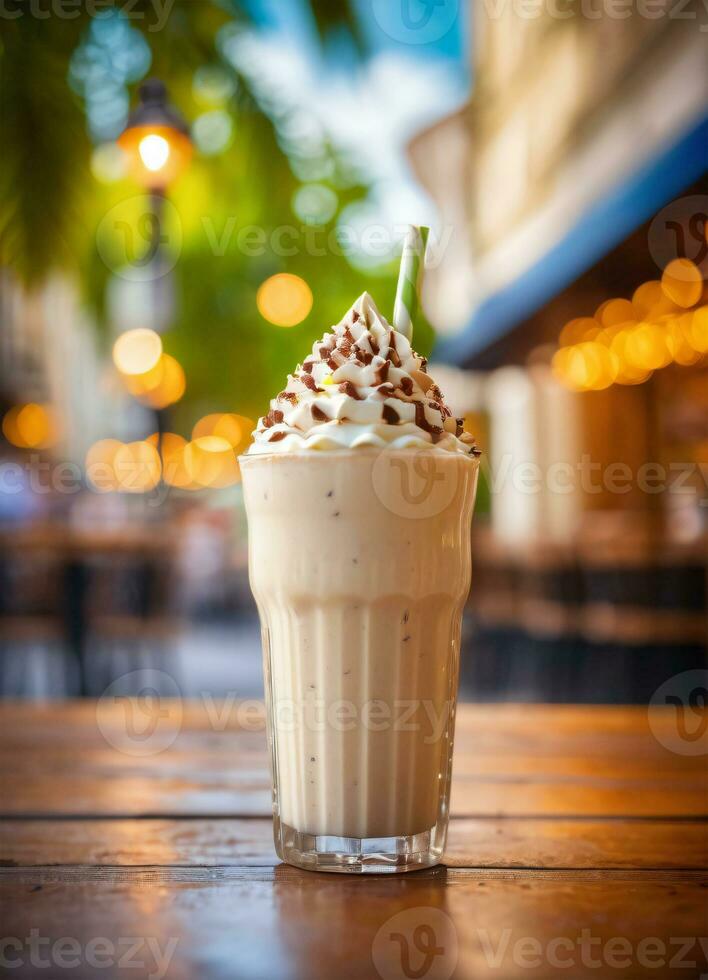 Photo of the milkshake in the street cafe ai generated