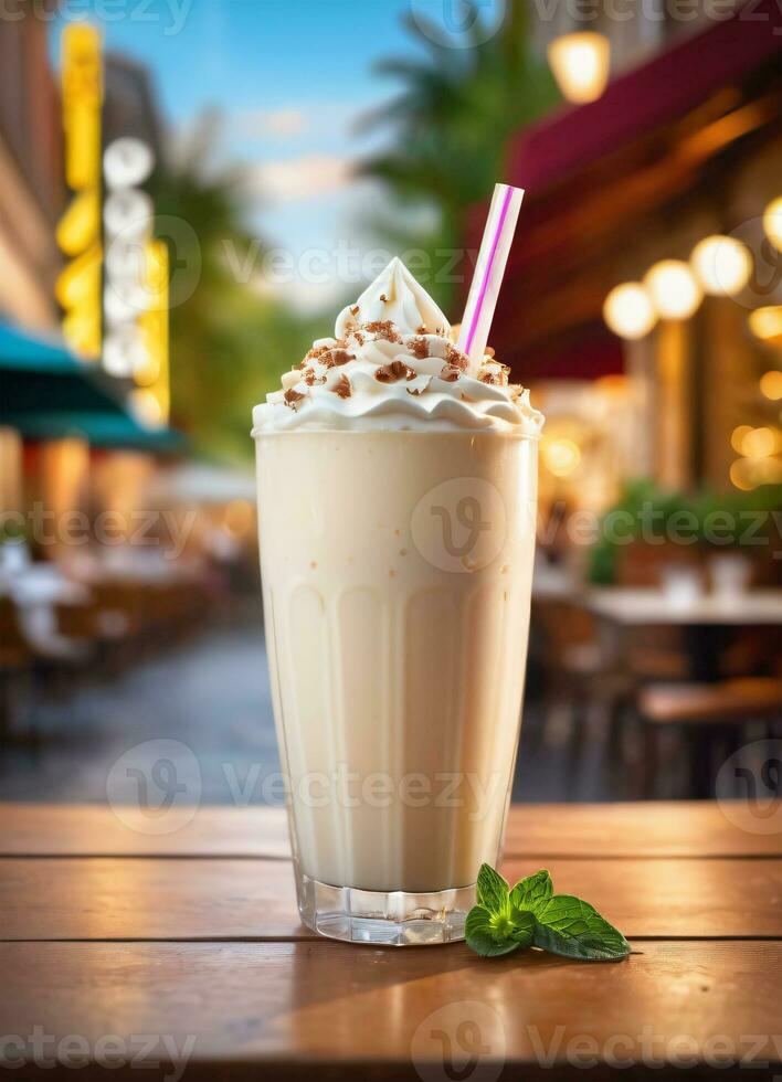 Photo of the milkshake in the street cafe ai generated