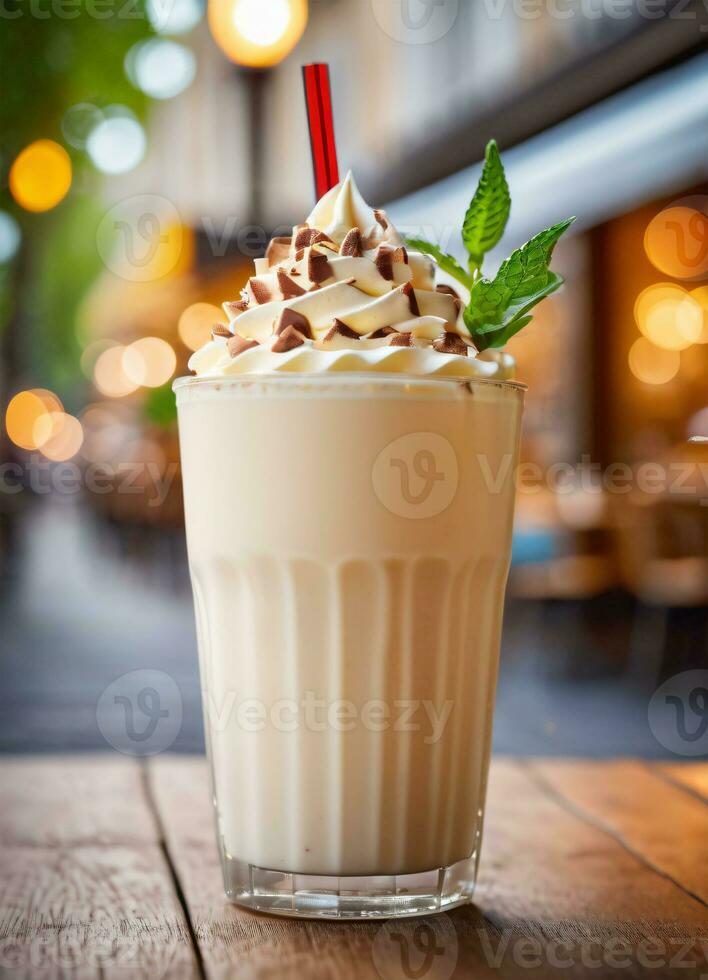 Photo of the milkshake in the street cafe ai generated