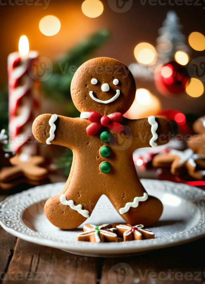 Photo of the Christmas Gibgerbread man cookies ai generated
