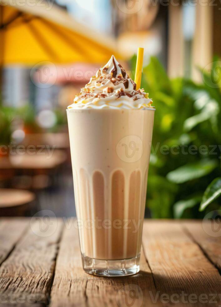 Photo of the milkshake in the street cafe ai generated