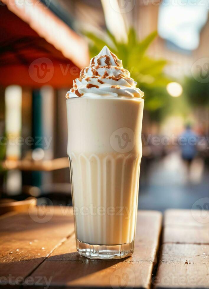 Photo of the milkshake in the street cafe ai generated