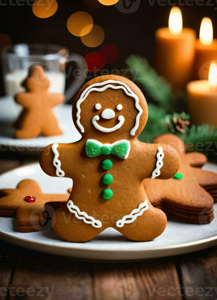 Photo of the Christmas Gibgerbread man cookies ai generated