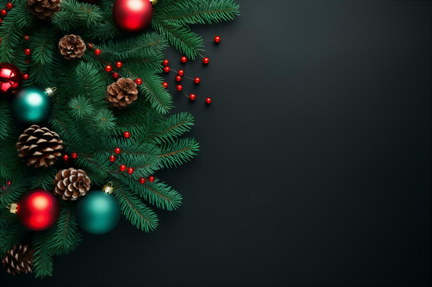 Christmas background. Decorations made of Christmas tree branches and cones photo