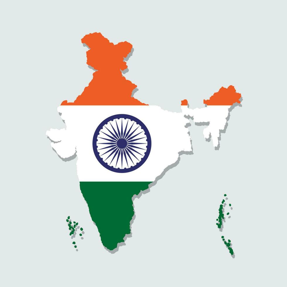 India map with flag color. National map of India vector illustration.
