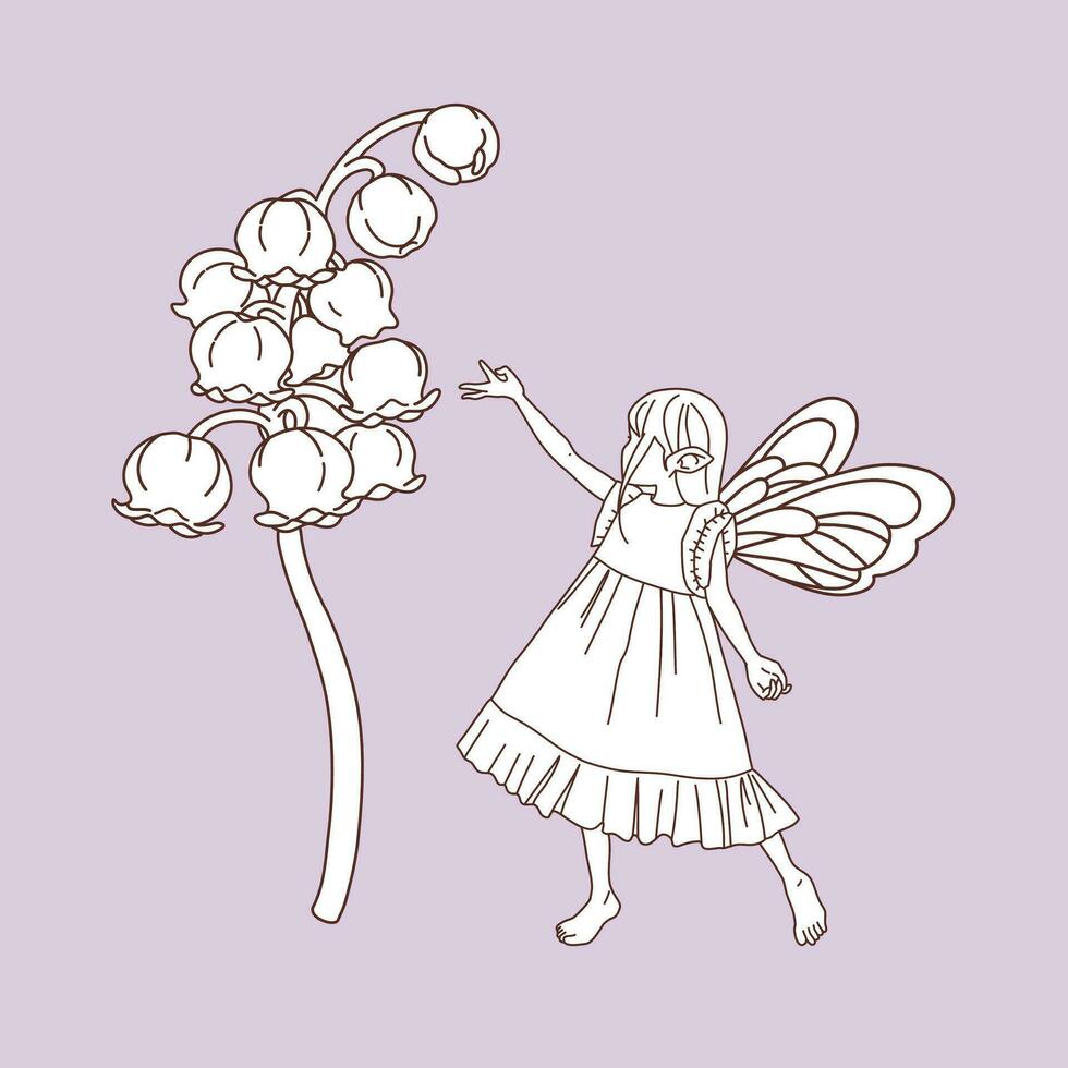 Cute little fairy with may bells. vector