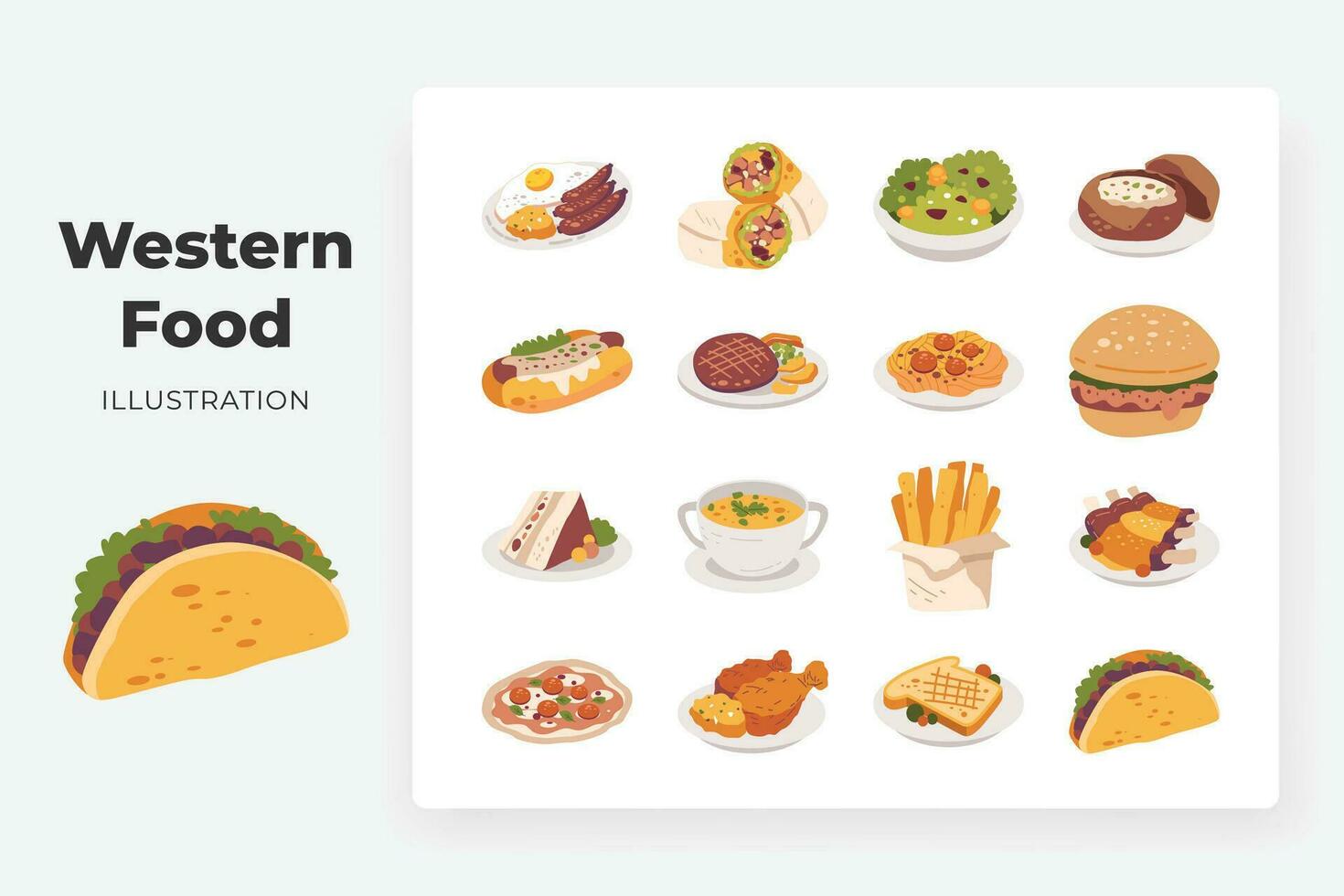 western food flat illustration set vector