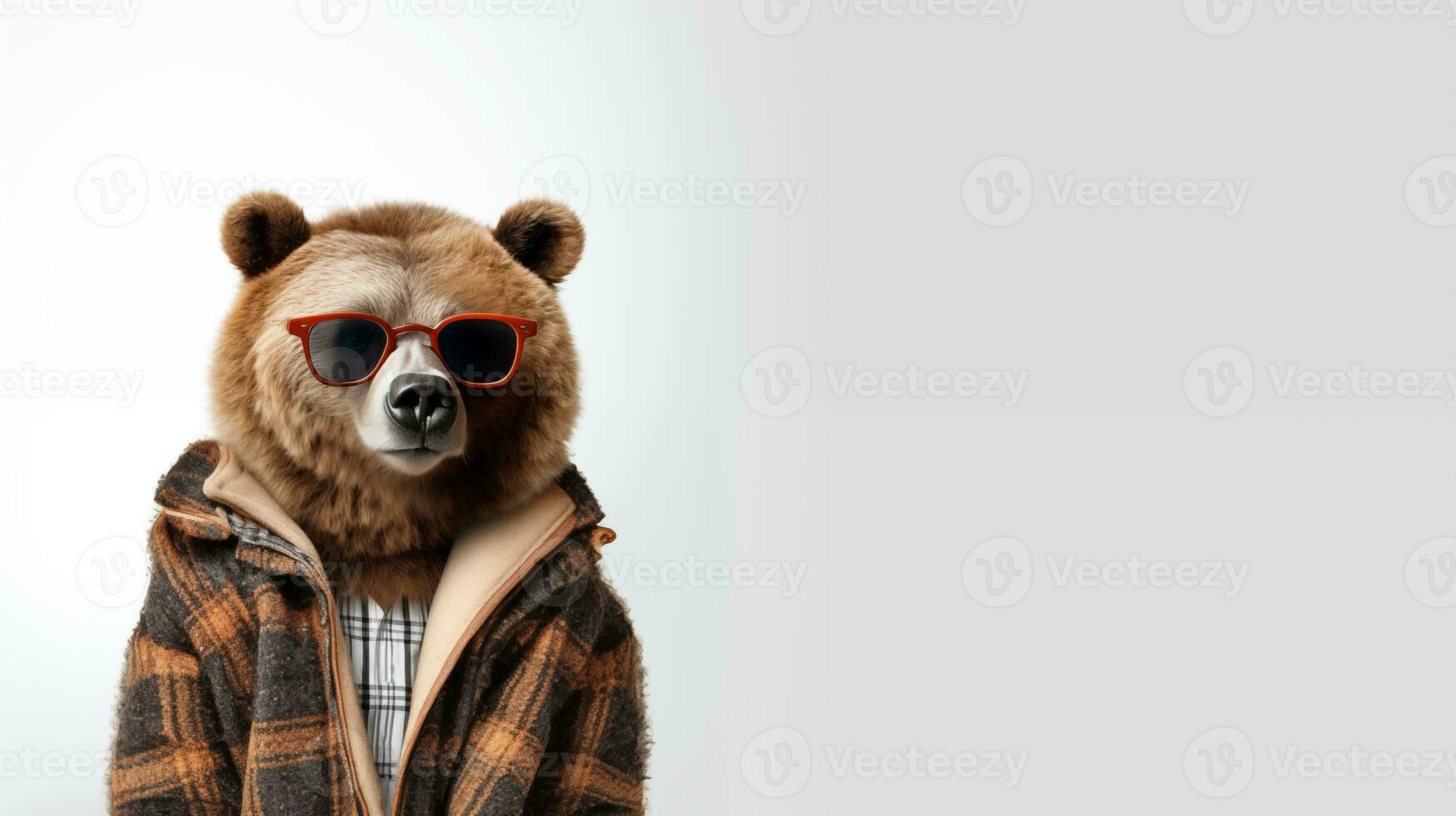 AI generated Portrait of stylish bear isolated on grey background with space for text. photo