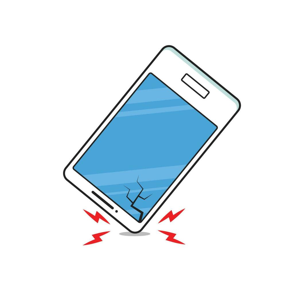 Phone dropped to the ground. broken glass screen isolated on a white background. vector