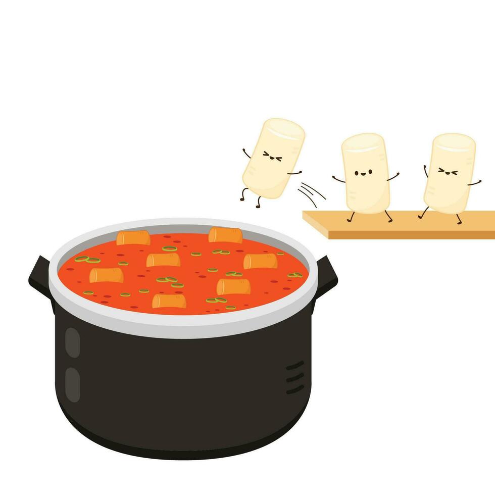 Tteokbokki noodle vector. Tteokbokki character design. Spicy rice cake. vector