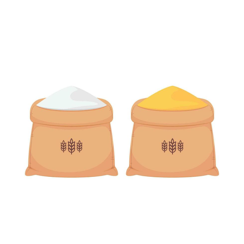 Rice sack vector. Flour bag. Full bag of flour with wheat ears. flat vector illustration isolated on white background.