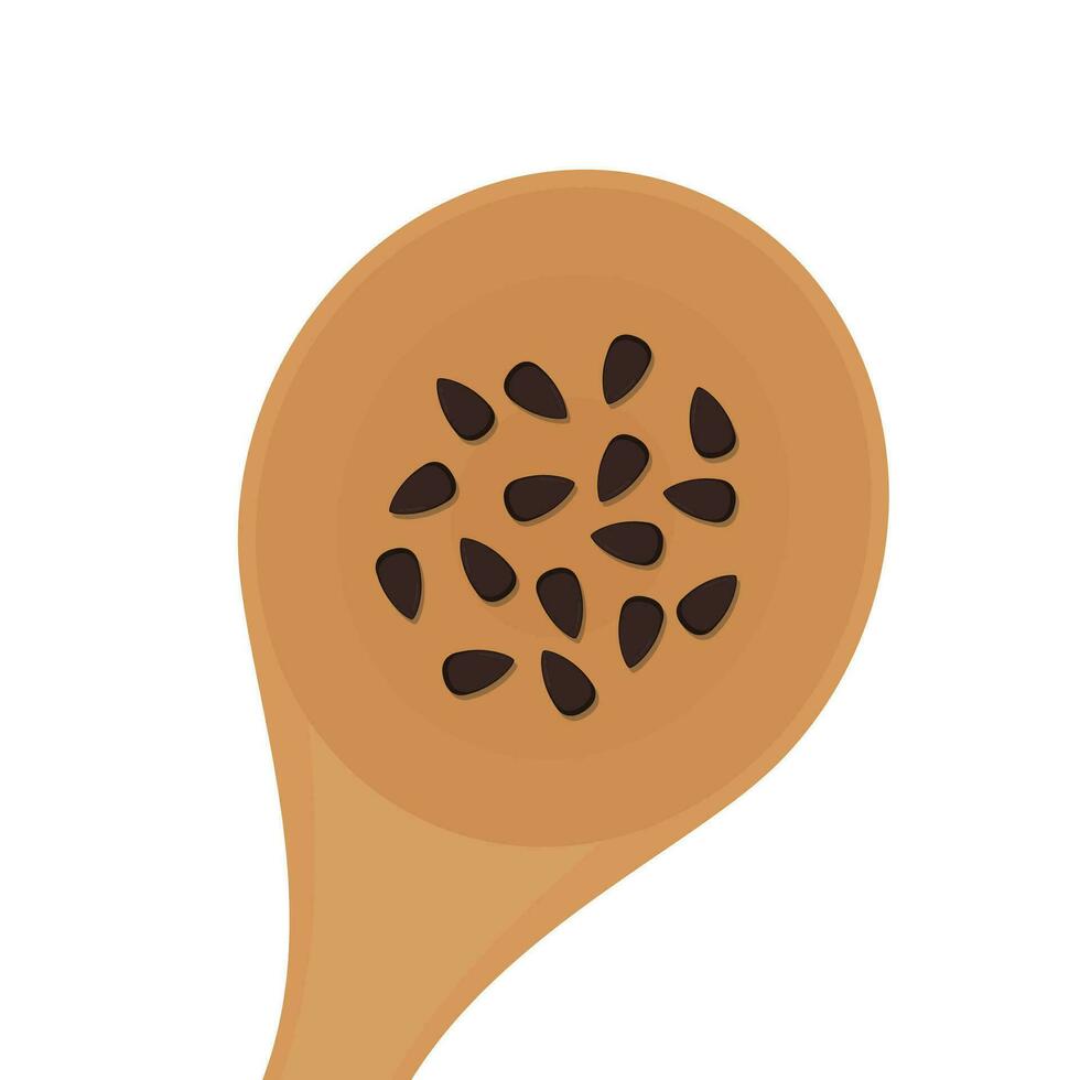 Black sesame seeds. Black sesame seed on wood spoon. vector