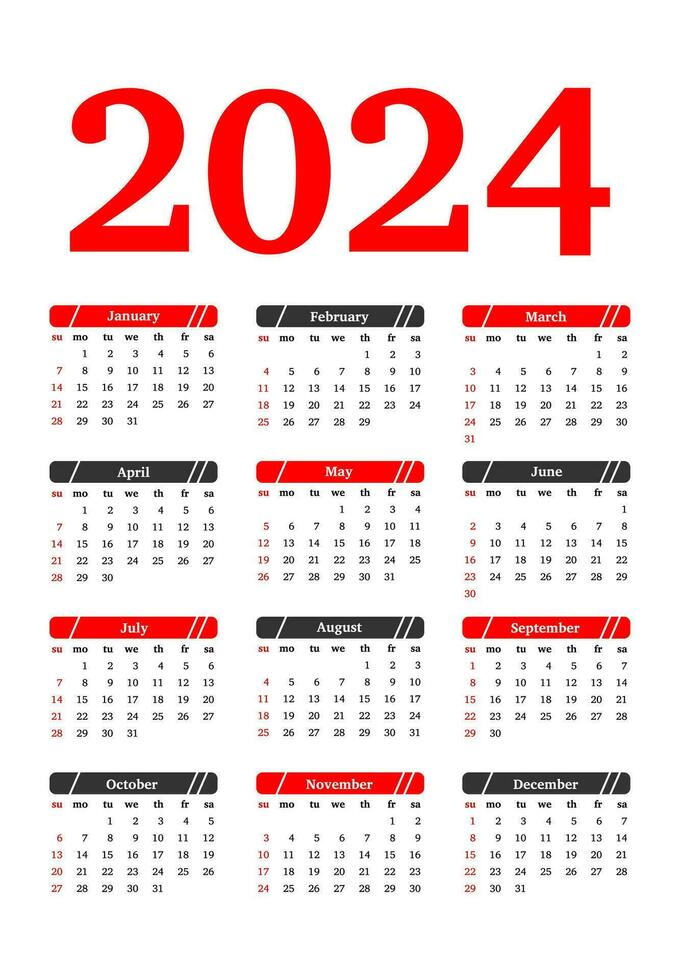Calendar for 2024 isolated on a white background vector