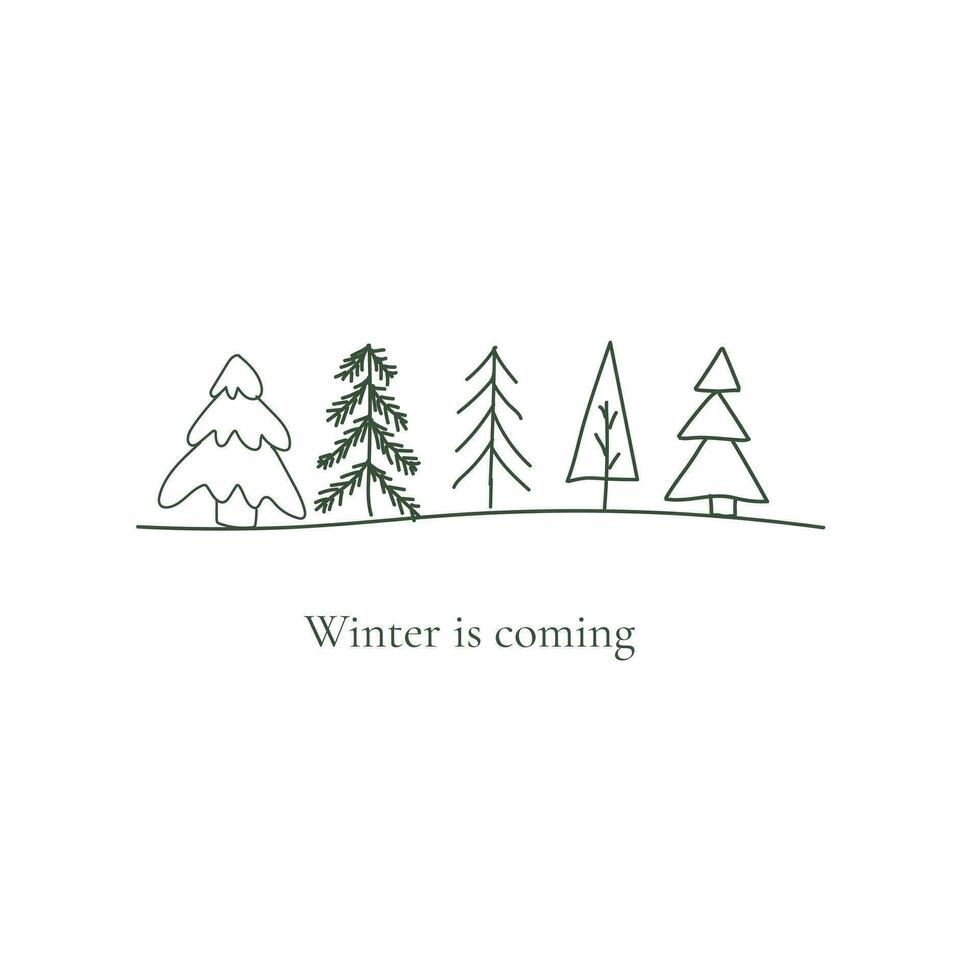 Christmas doodles. Hand-drawn evergreen icons. Season greeting card in Scandinavian style. Winter is coming banner vector