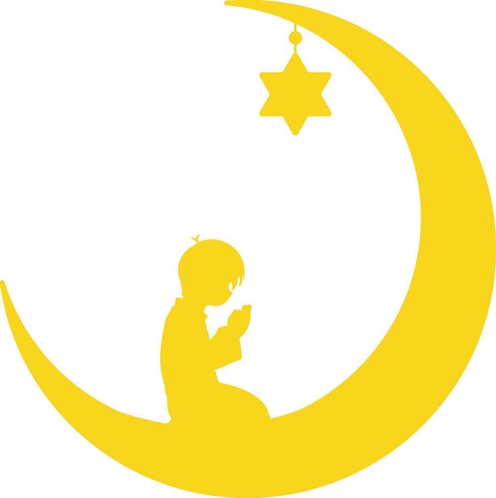 Muslim Kid Praying Inside The Moon Illustration vector