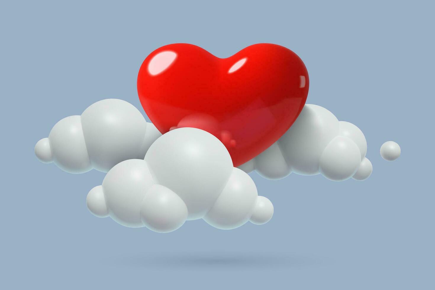 3D realistic heart in clouds on blue sky background. Romantic love heaven design for Valentine's Day vector