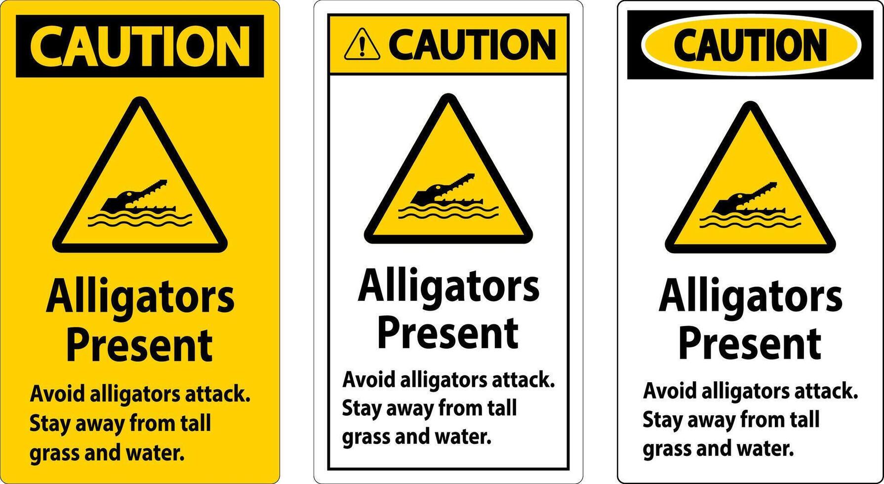 Alligator Warning Sign, Danger - Alligators Present Avoid Attack, Stay Away From Tall Grass And Water vector