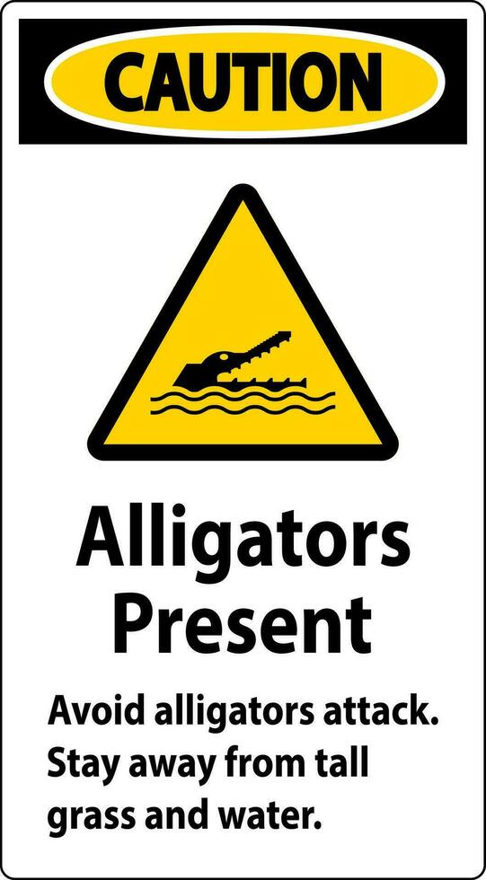 Alligator Warning Sign, Danger - Alligators Present Avoid Attack, Stay Away From Tall Grass And Water vector