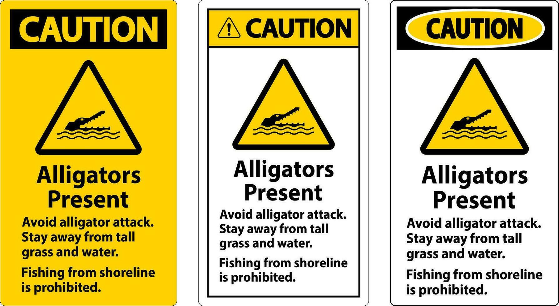 caimán advertencia firmar, peligro - caimanes presente, evitar caimán ataque, permanecer lejos, pescar desde orilla es prohibido vector