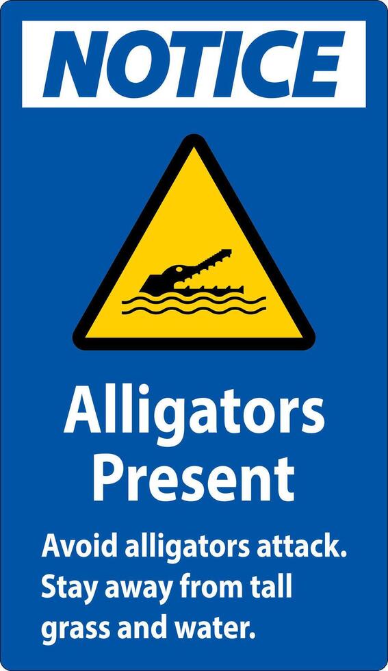 Alligator Warning Sign, Danger - Alligators Present Avoid Attack, Stay Away From Tall Grass And Water vector