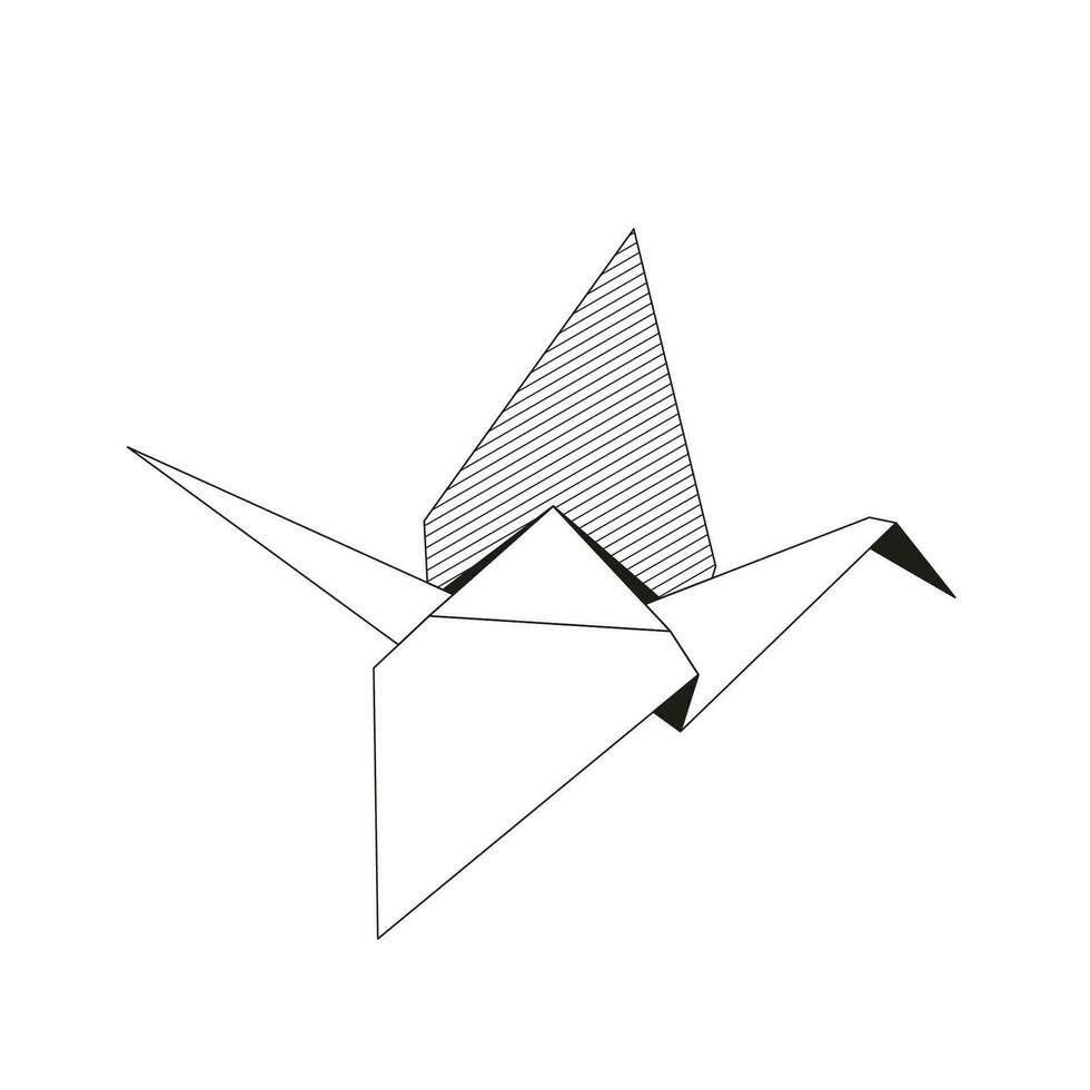 Origami crane Folded Paper Shapes. Graphic line icon Illustration vector