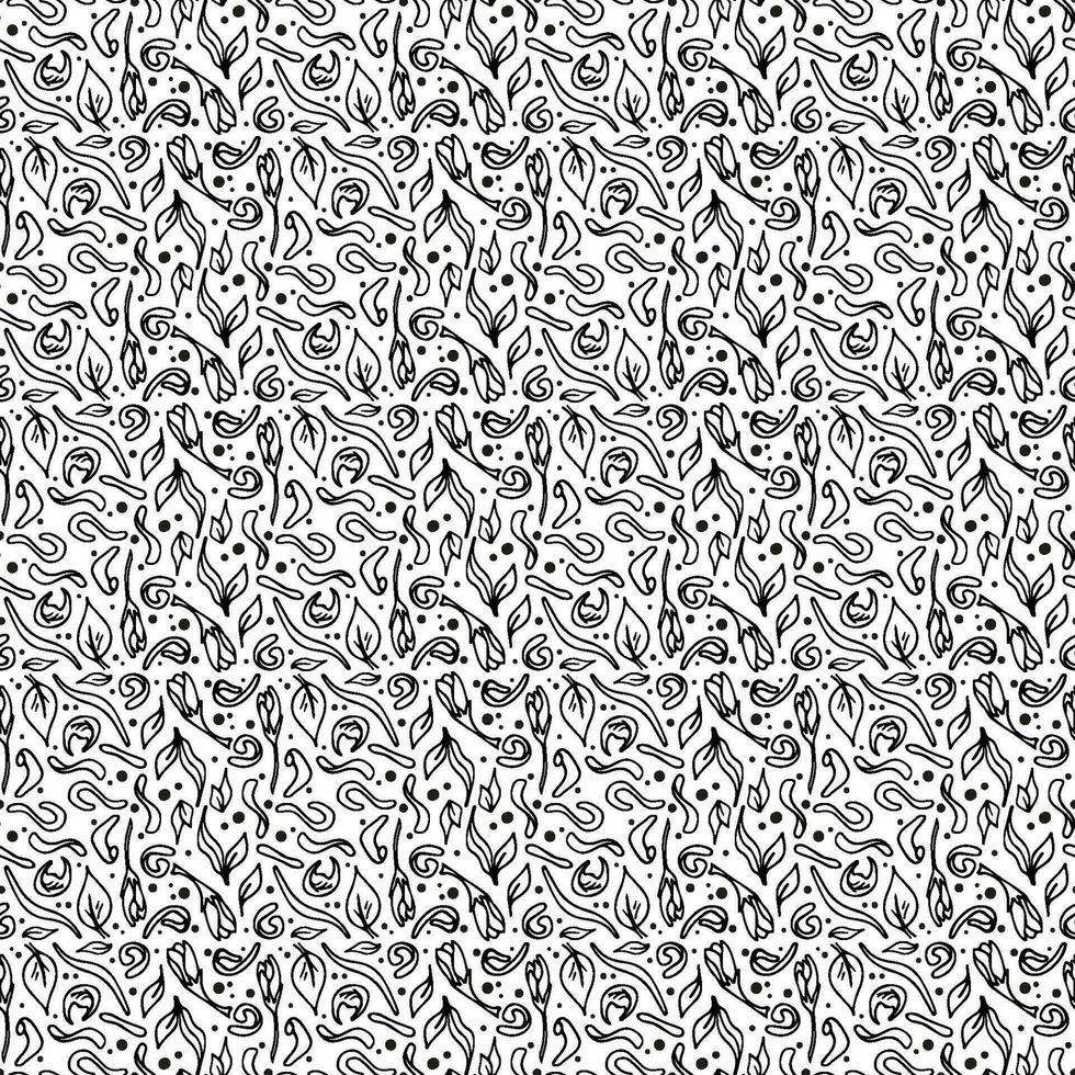 Seamless vector pattern with a tea leaves.  Spring leaf plant and blossom. Doodle style illustration. Herbal triangle grid ornament