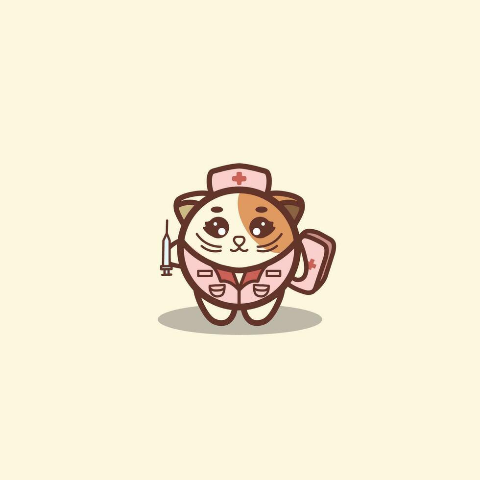 linda gato enfermero personaje vector