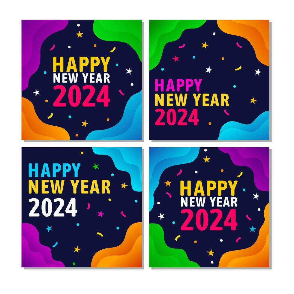 four sets of 2024 new year social media post template designs with blue background. vector