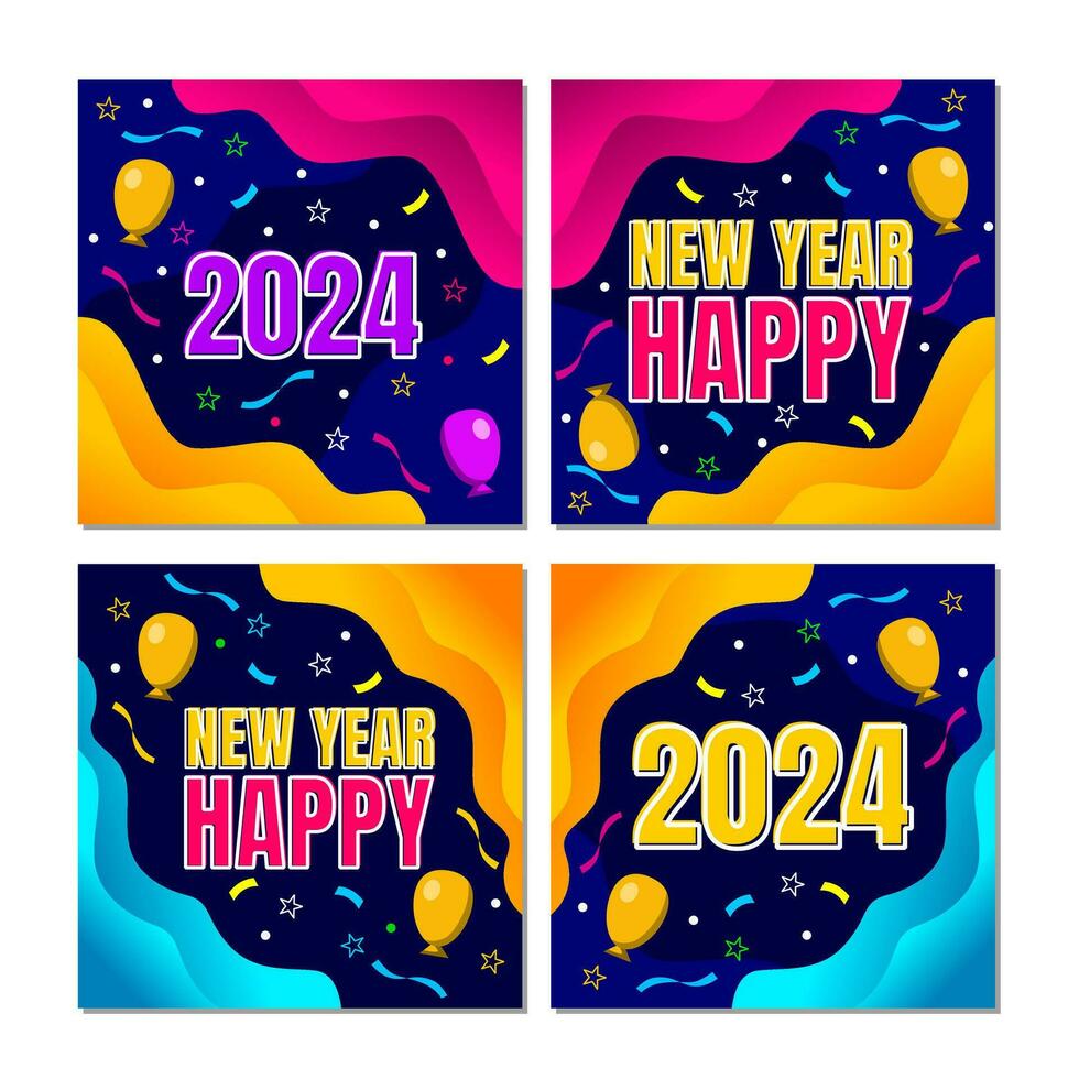 four sets of 2024 new year social media post template designs with blue background. vector