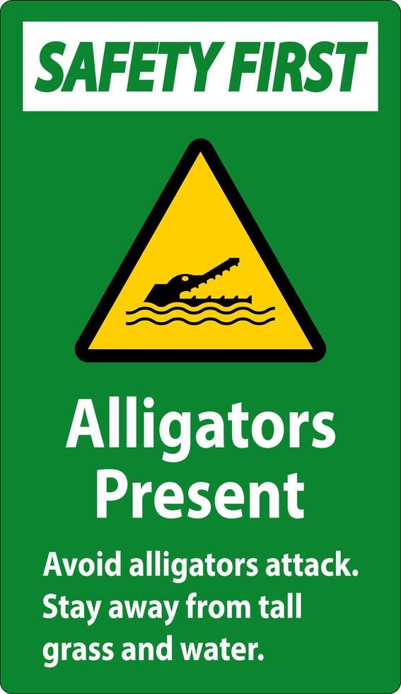 Alligator Warning Sign, Danger - Alligators Present Avoid Attack, Stay Away From Tall Grass And Water vector