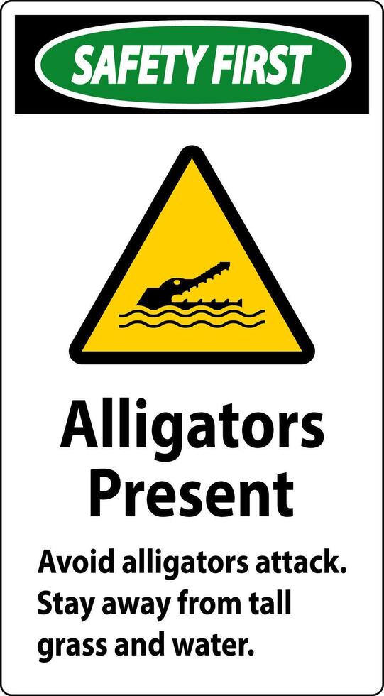 Alligator Warning Sign, Danger - Alligators Present Avoid Attack, Stay Away From Tall Grass And Water vector