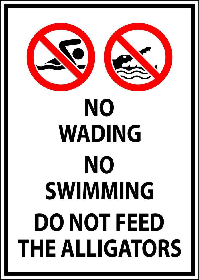 Alligator Sign No Wading, No Swimming, Do Not Feed the Alligators vector