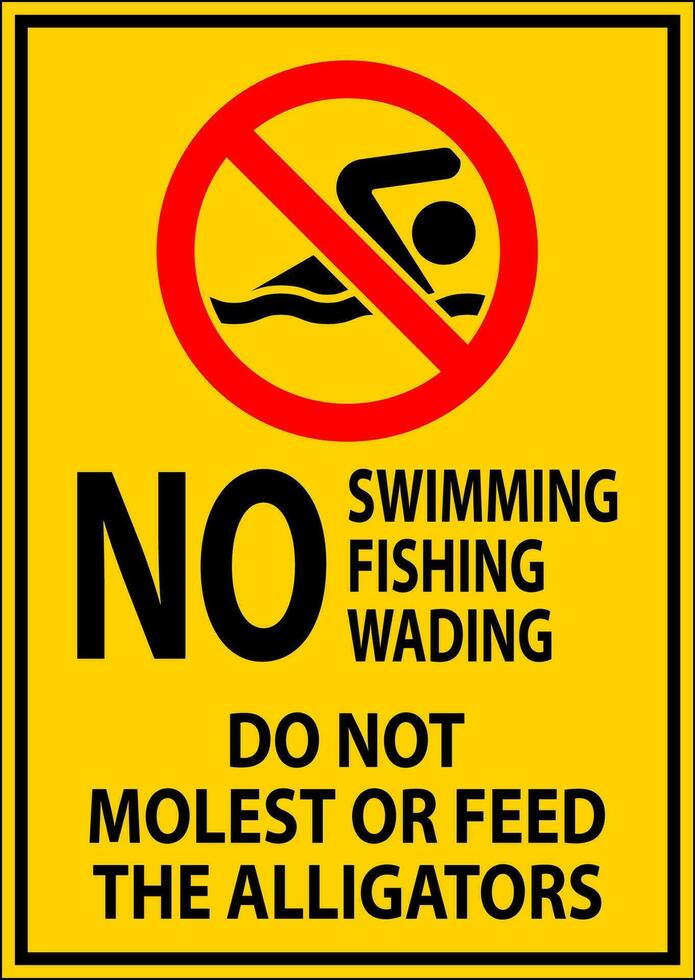 Alligator Warning Sign No Swimming Fishing Wading, Do Not Molest Or Feed The Alligators vector
