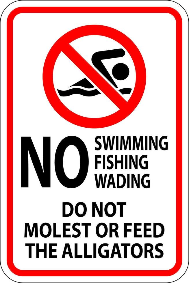 Alligator Warning Sign No Swimming Fishing Wading, Do Not Molest Or Feed The Alligators vector