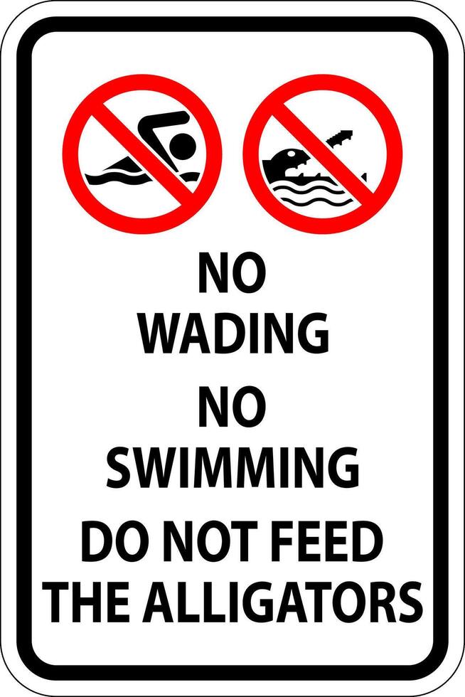 Alligator Sign No Wading, No Swimming, Do Not Feed the Alligators vector