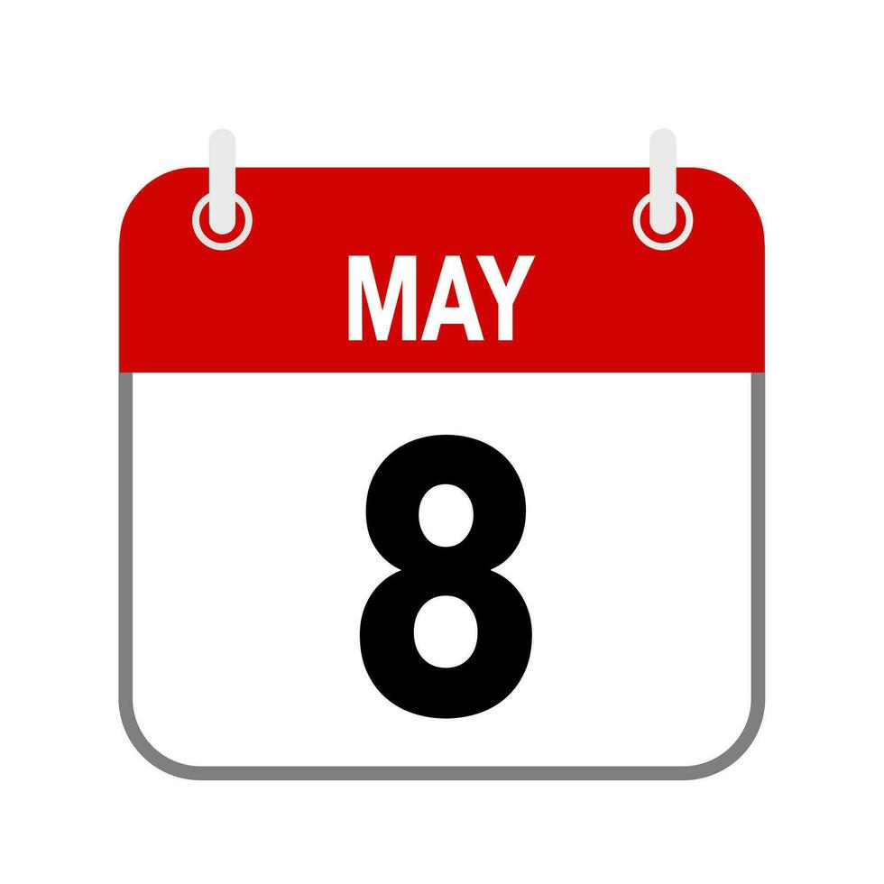 8 May, calendar date icon on white background. vector