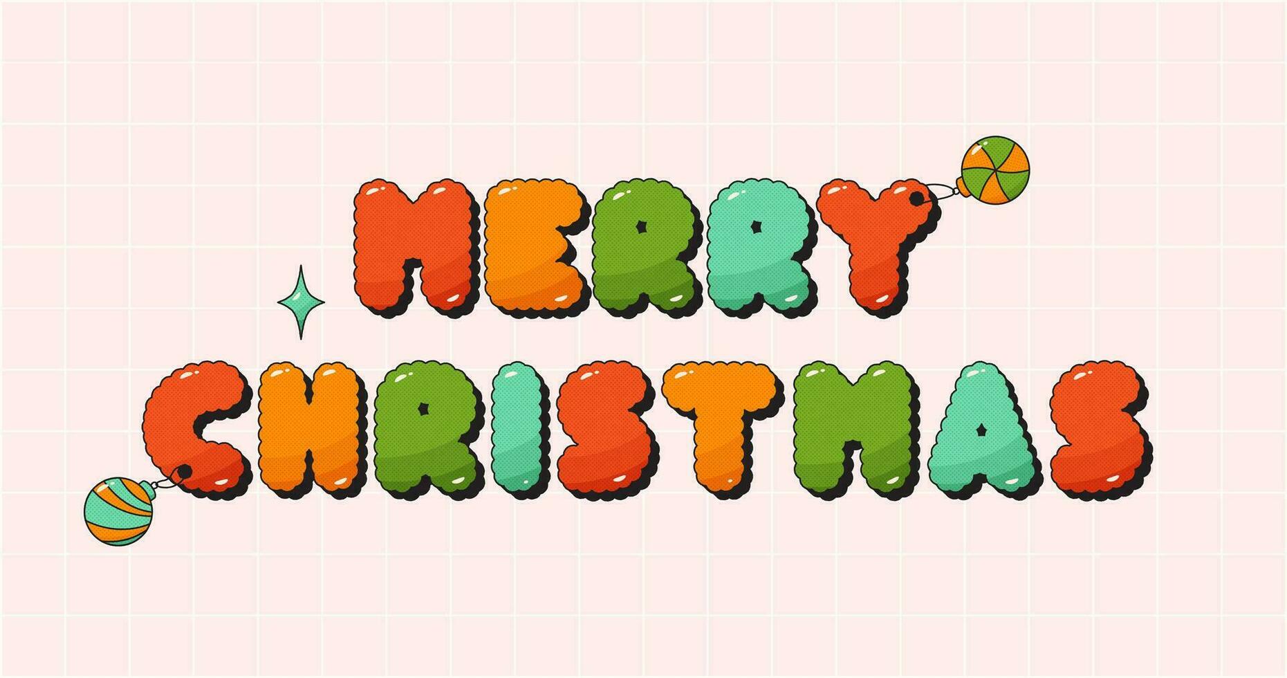 Groovy Merry Christmas label. Color halftone letters. vector