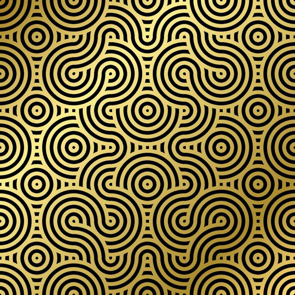 pattern seamless luxury black and gold wave circle line abstract. Geometric line panorama vector design for Christmas background