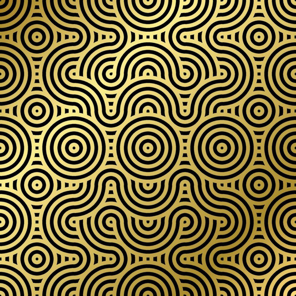 pattern seamless luxury black and gold wave circle line abstract. Geometric line panorama vector design for Christmas background