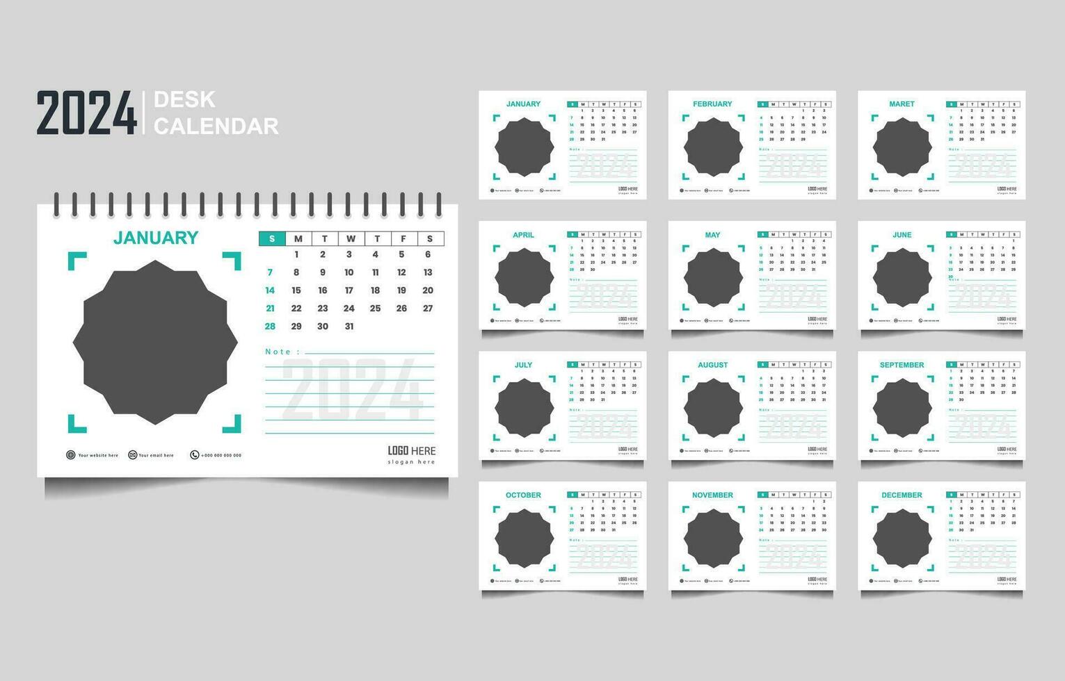 calendar set template for 2024 year vector