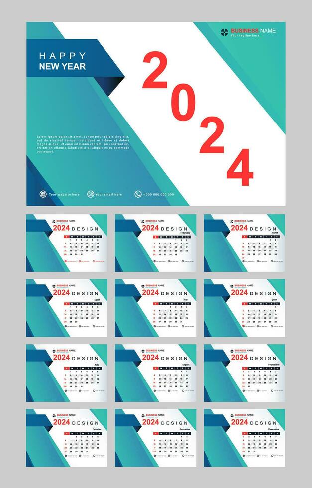 Monthly calendar set template for 2024 year with minimalist style vector