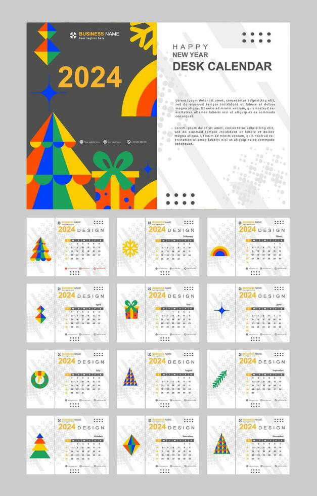 Monthly calendar set template for 2024 year with christmas element vector