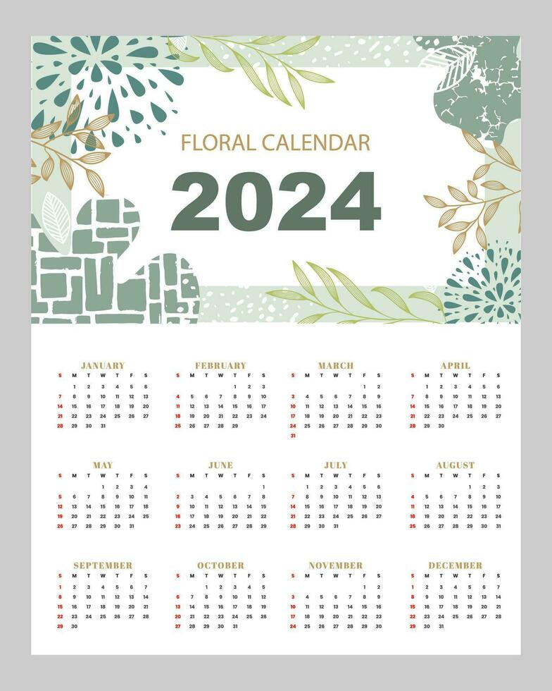 floral calendario conjunto modelo para 2024 año vector