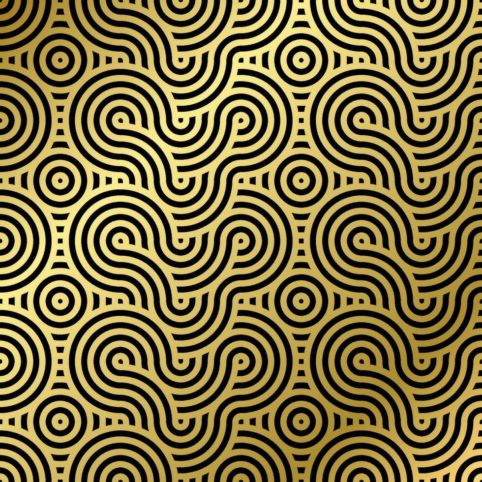 pattern seamless luxury black and gold wave circle line abstract. Geometric line panorama vector design for Christmas background